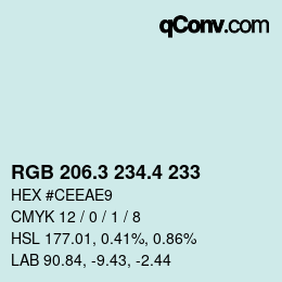 カラーコード: RGB 206.3 234.4 233 | qconv.com