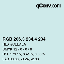 カラーコード: RGB 206.3 234.4 234 | qconv.com