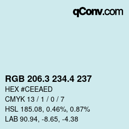 カラーコード: RGB 206.3 234.4 237 | qconv.com