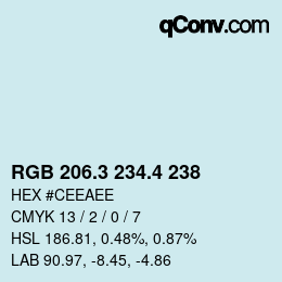 カラーコード: RGB 206.3 234.4 238 | qconv.com