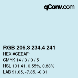 カラーコード: RGB 206.3 234.4 241 | qconv.com