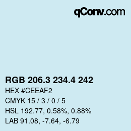 カラーコード: RGB 206.3 234.4 242 | qconv.com