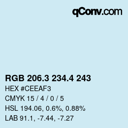 カラーコード: RGB 206.3 234.4 243 | qconv.com