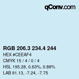カラーコード: RGB 206.3 234.4 244 | qconv.com