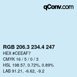カラーコード: RGB 206.3 234.4 247 | qconv.com