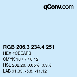 カラーコード: RGB 206.3 234.4 251 | qconv.com