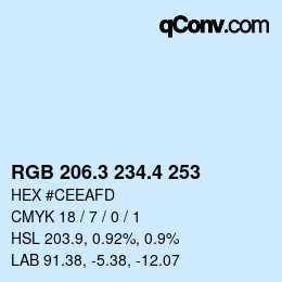カラーコード: RGB 206.3 234.4 253 | qconv.com