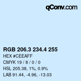 カラーコード: RGB 206.3 234.4 255 | qconv.com