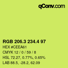 カラーコード: RGB 206.3 234.4 97 | qconv.com