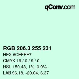 カラーコード: RGB 206.3 255 231 | qconv.com