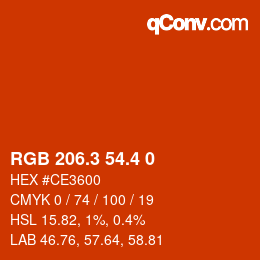 カラーコード: RGB 206.3 54.4 0 | qconv.com