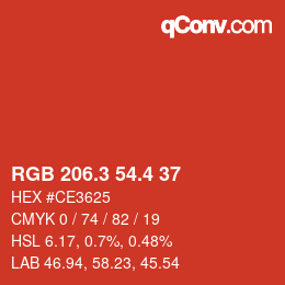 カラーコード: RGB 206.3 54.4 37 | qconv.com