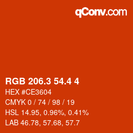 カラーコード: RGB 206.3 54.4 4 | qconv.com