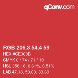 カラーコード: RGB 206.3 54.4 59 | qconv.com