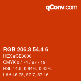カラーコード: RGB 206.3 54.4 6 | qconv.com