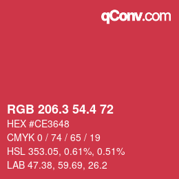 カラーコード: RGB 206.3 54.4 72 | qconv.com