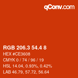 カラーコード: RGB 206.3 54.4 8 | qconv.com