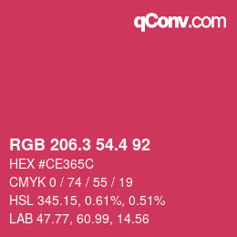 カラーコード: RGB 206.3 54.4 92 | qconv.com