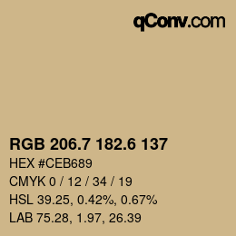 カラーコード: RGB 206.7 182.6 137 | qconv.com