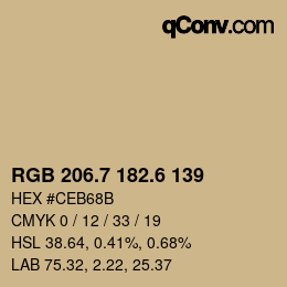 カラーコード: RGB 206.7 182.6 139 | qconv.com