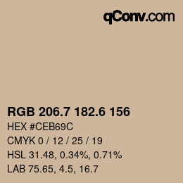 カラーコード: RGB 206.7 182.6 156 | qconv.com