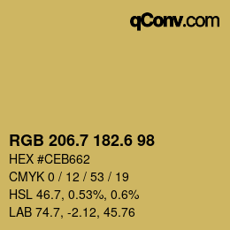 カラーコード: RGB 206.7 182.6 98 | qconv.com