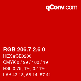 カラーコード: RGB 206.7 2.6 0 | qconv.com