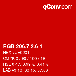 カラーコード: RGB 206.7 2.6 1 | qconv.com