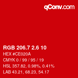 カラーコード: RGB 206.7 2.6 10 | qconv.com