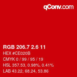 カラーコード: RGB 206.7 2.6 11 | qconv.com