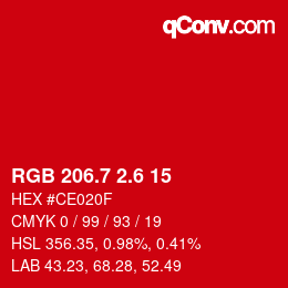 カラーコード: RGB 206.7 2.6 15 | qconv.com