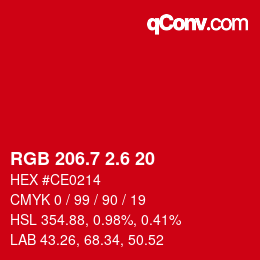 カラーコード: RGB 206.7 2.6 20 | qconv.com