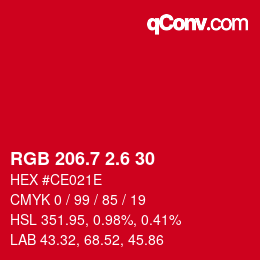 カラーコード: RGB 206.7 2.6 30 | qconv.com
