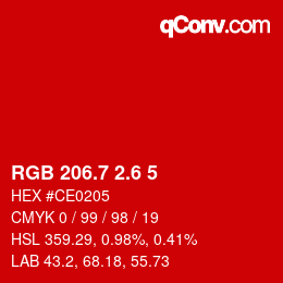 カラーコード: RGB 206.7 2.6 5 | qconv.com