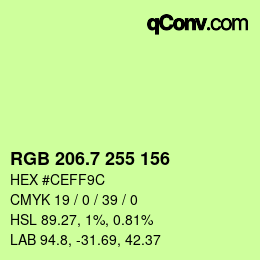 カラーコード: RGB 206.7 255 156 | qconv.com