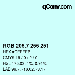 カラーコード: RGB 206.7 255 251 | qconv.com