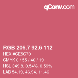カラーコード: RGB 206.7 92.6 112 | qconv.com