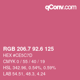カラーコード: RGB 206.7 92.6 125 | qconv.com
