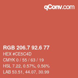 カラーコード: RGB 206.7 92.6 77 | qconv.com