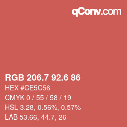 カラーコード: RGB 206.7 92.6 86 | qconv.com