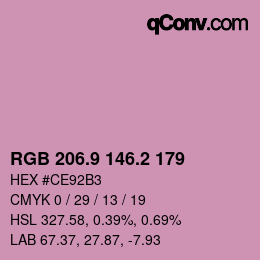 カラーコード: RGB 206.9 146.2 179 | qconv.com