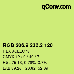 カラーコード: RGB 206.9 236.2 120 | qconv.com
