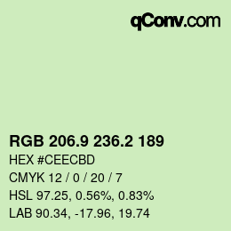 カラーコード: RGB 206.9 236.2 189 | qconv.com