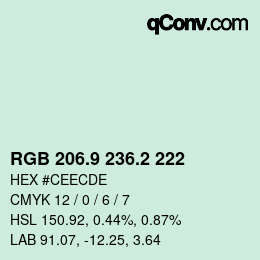 カラーコード: RGB 206.9 236.2 222 | qconv.com