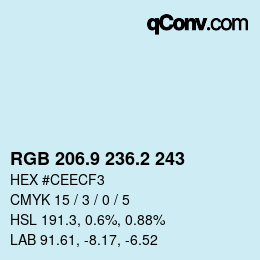 Farbcode: RGB 206.9 236.2 243 | qconv.com