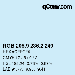 カラーコード: RGB 206.9 236.2 249 | qconv.com