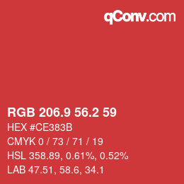 カラーコード: RGB 206.9 56.2 59 | qconv.com