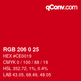 Código de color: RGB 206 0 25 | qconv.com