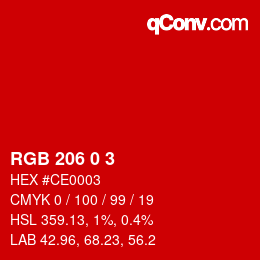 Color code: RGB 206 0 3 | qconv.com