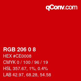 Color code: RGB 206 0 8 | qconv.com